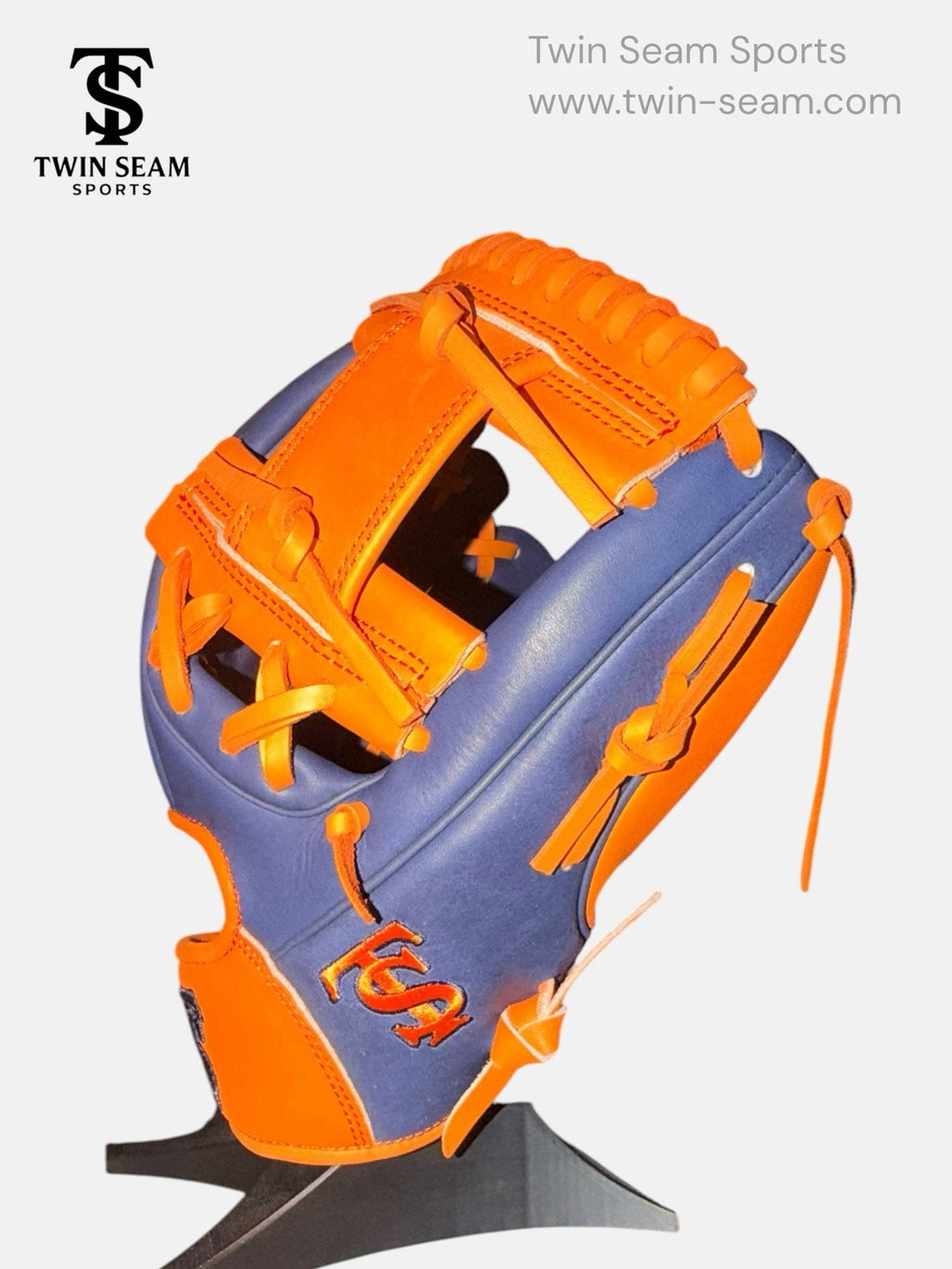 Twin Seam Sports 11.75” Kip Leather Infield Baseball Glove RHT Navy Orange H-Web