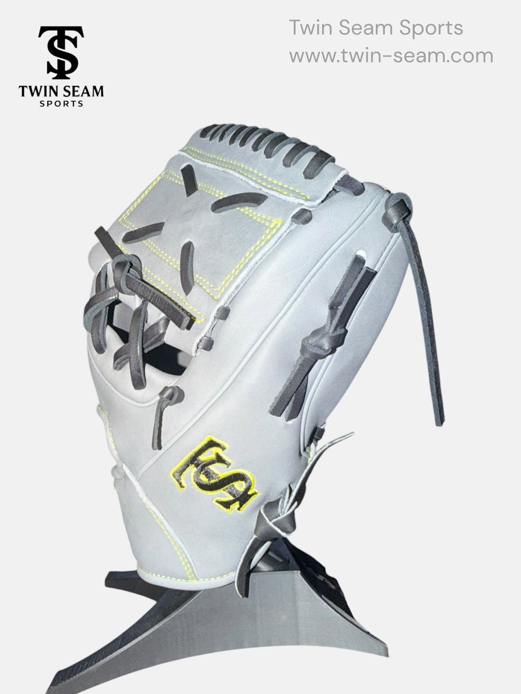 Twin Seam Sports 11.5” Kip Leather Baseball Glove RHT Gray Black Closed Web New