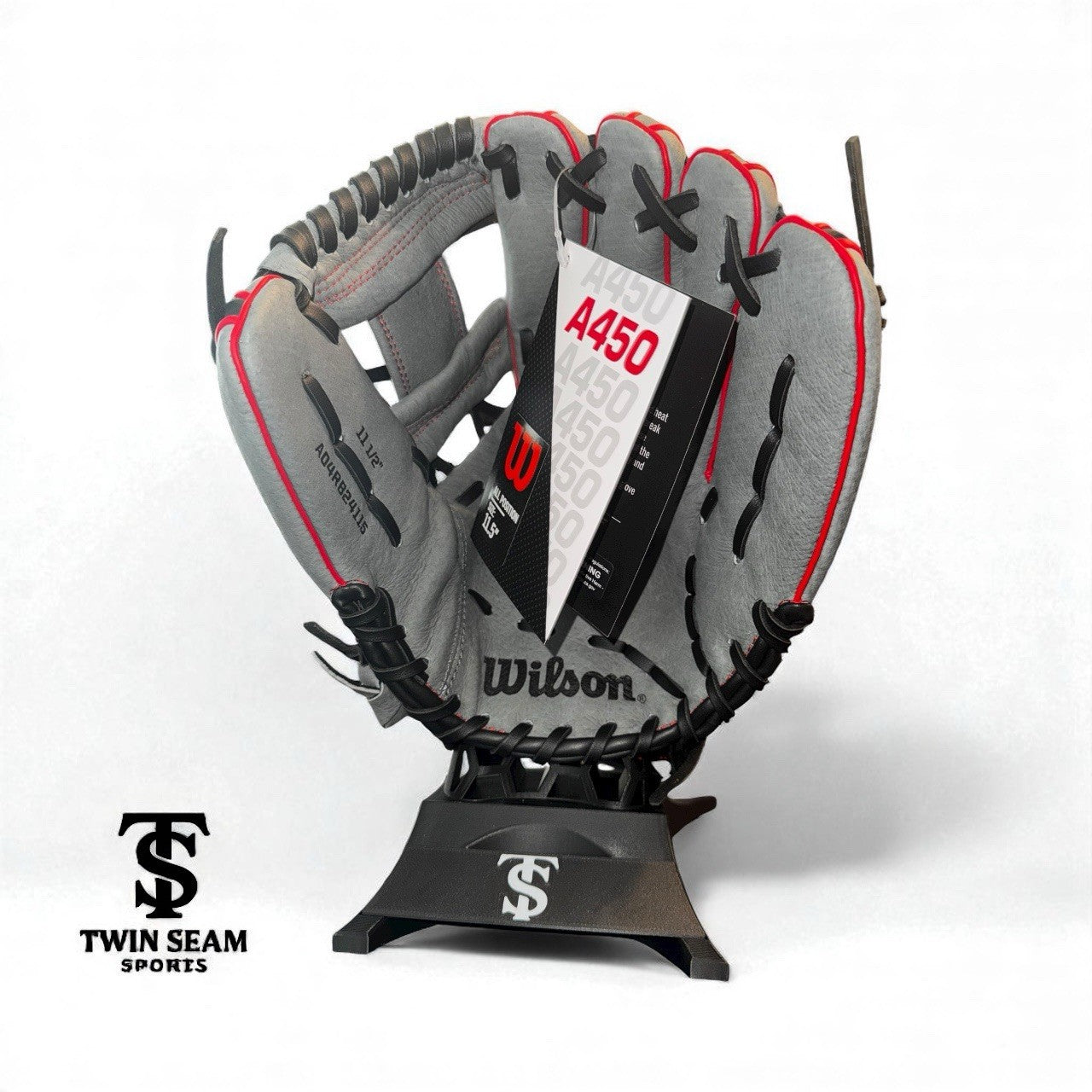 Wilson A450 11.5" Infield Baseball Glove - Grey / Black / Red - Youth / Teen
