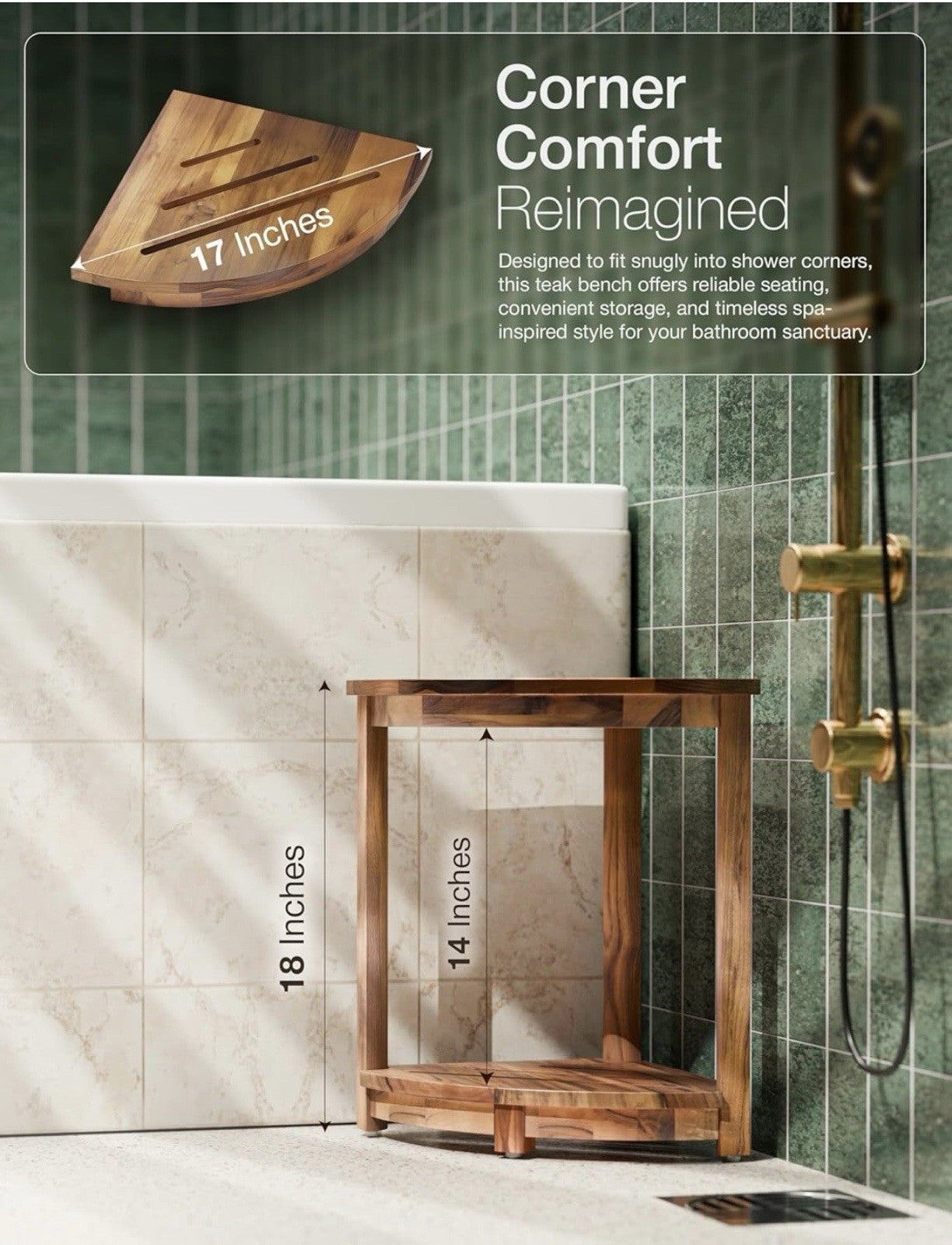 Holana 18” Teak Corner Shower Stool