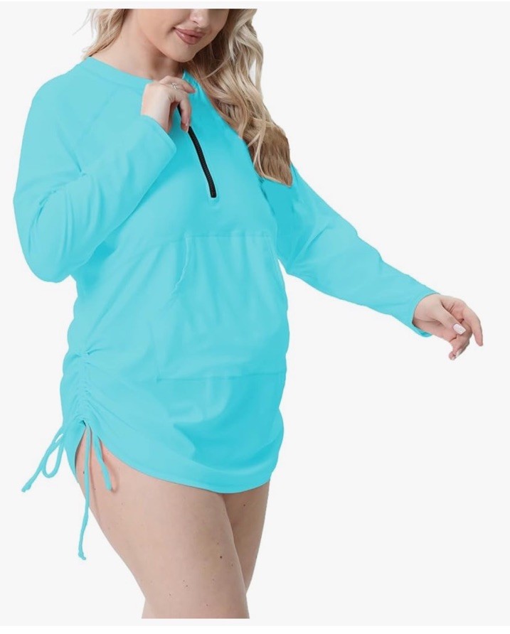Halcurt Women’s Front Zip Rashguard Swim shirt- Long sleeve - Light Blue - 3X