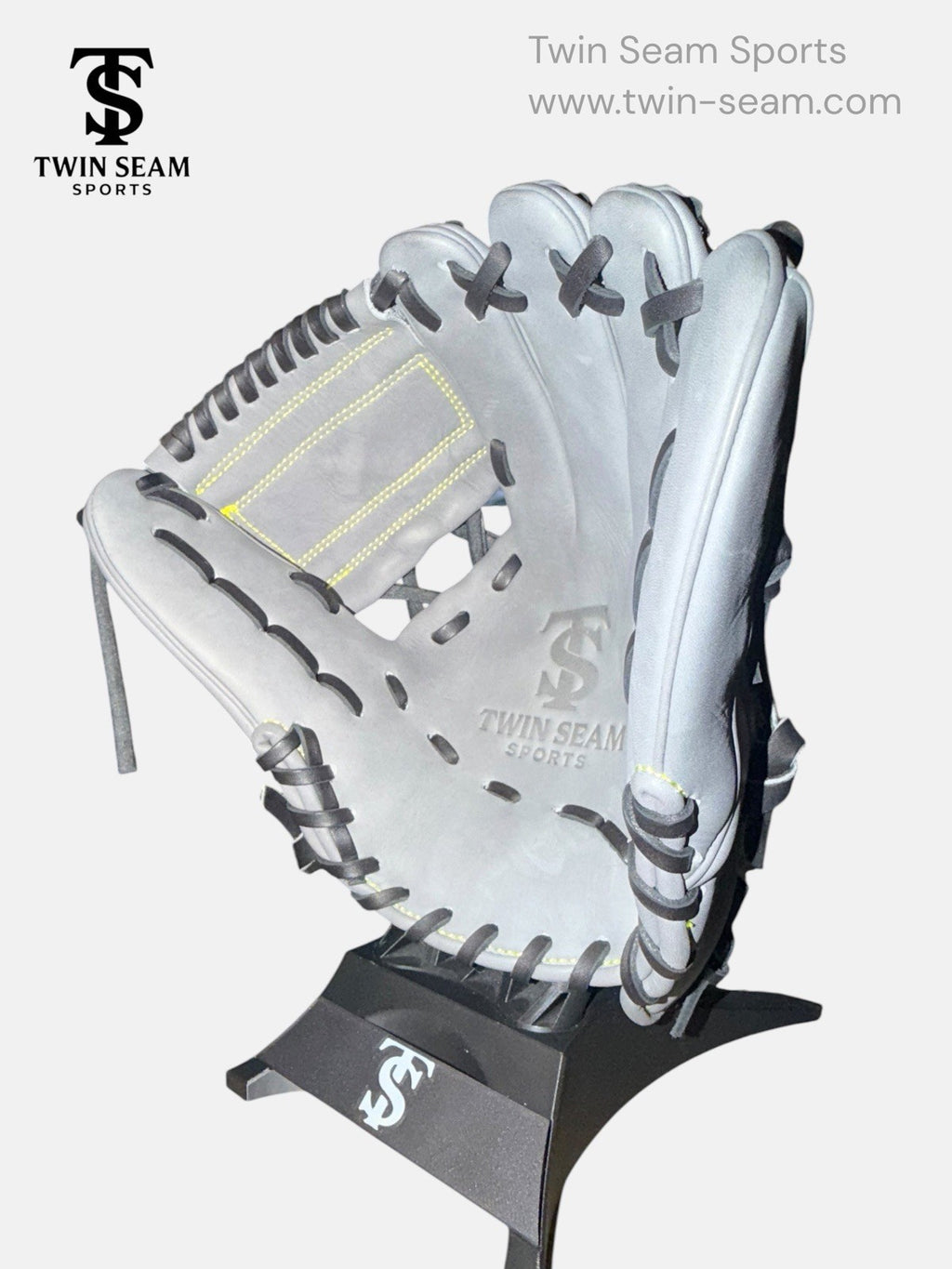 Twin Seam Sports 11.25” Kip Leather Baseball Glove RHT Gray Black Closed Web New