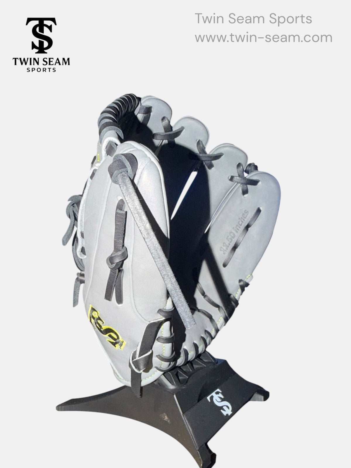 Twin Seam Sports 11.5” Kip Leather Baseball Glove RHT Gray Black Closed Web New
