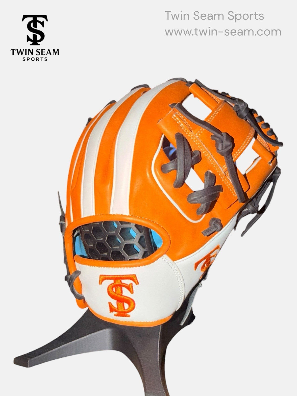 Twin Seam Sports 11.5” Japanese Kip Baseball Glove RHT H-Web Orange White