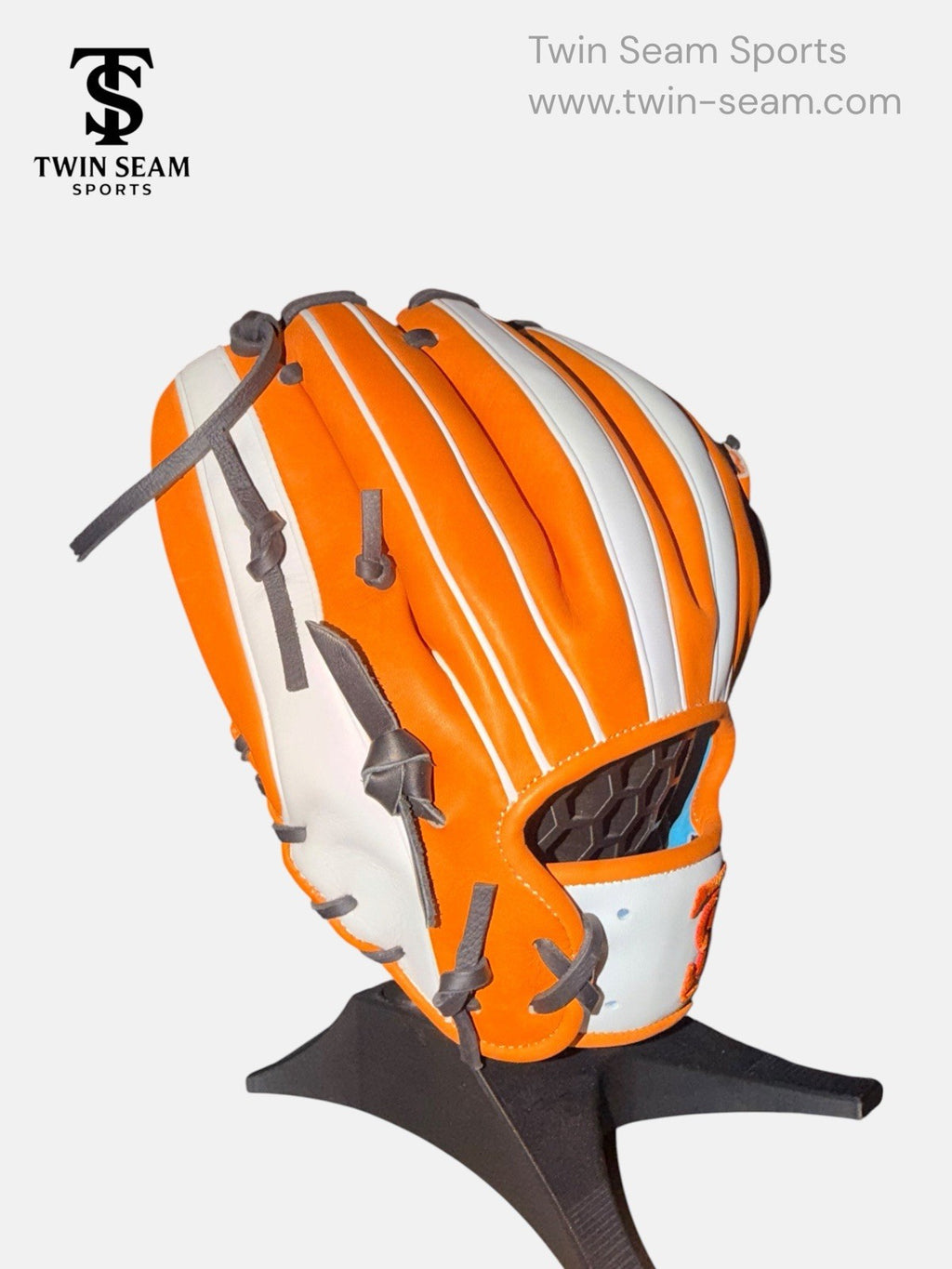 Twin Seam Sports 11.5” Japanese Kip Baseball Glove RHT H-Web Orange White