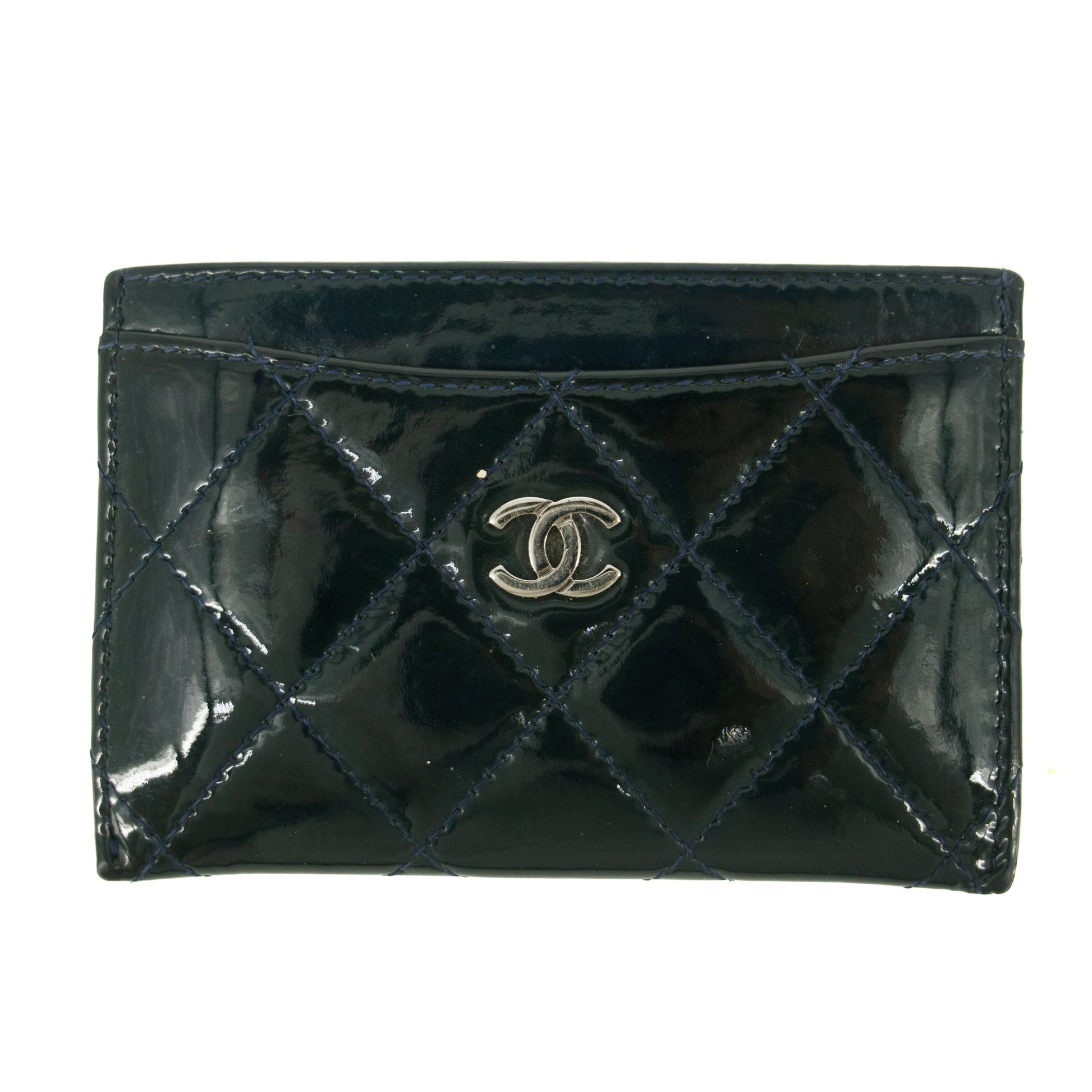 Chanel Quilted Patent Leaher Black Card Case #5869