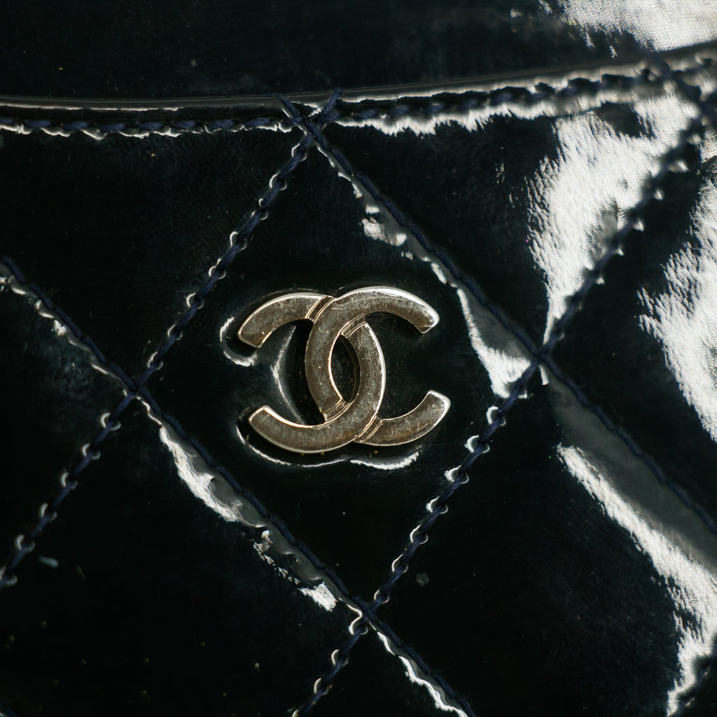 Chanel Quilted Patent Leaher Black Card Case #5869