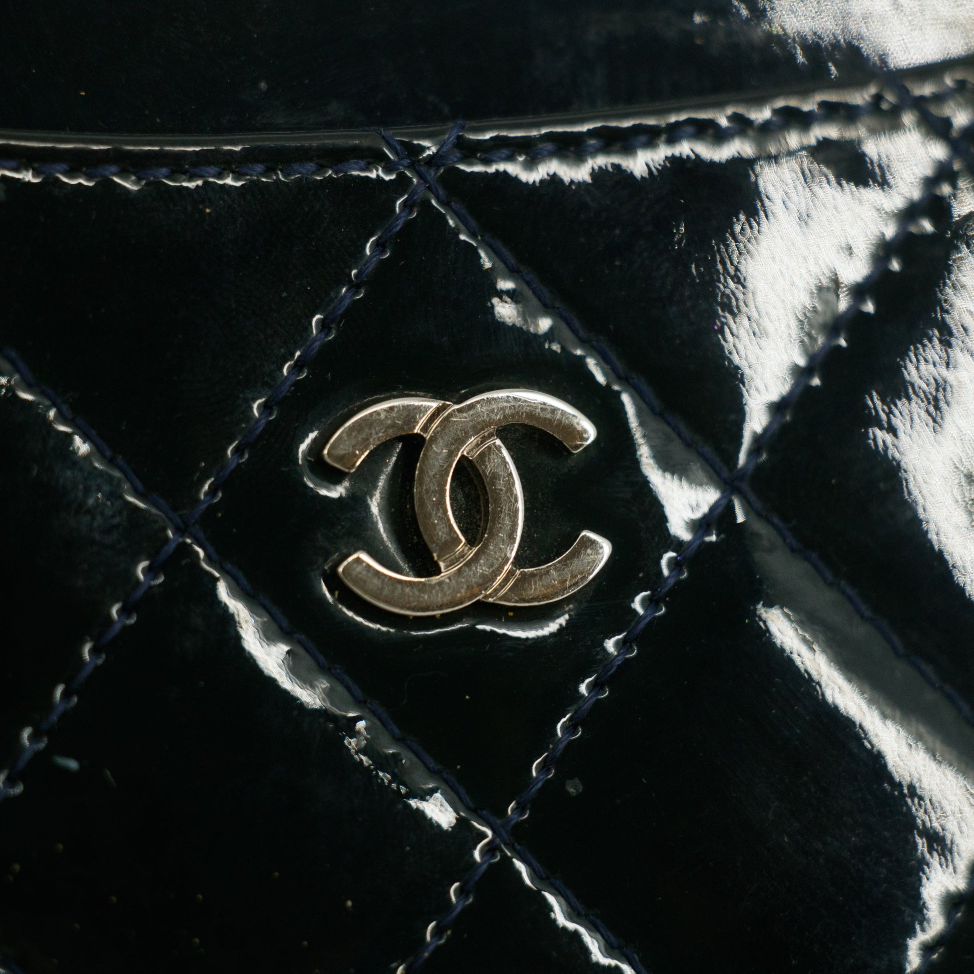 Chanel Quilted Patent Leaher Black Card Case #5869