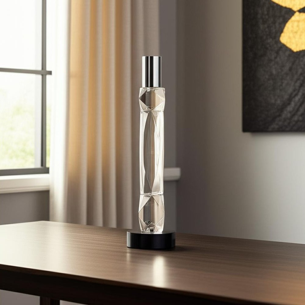 10" Silver Clear And Black Faceted Crystal Tabletop Taper Candlestick