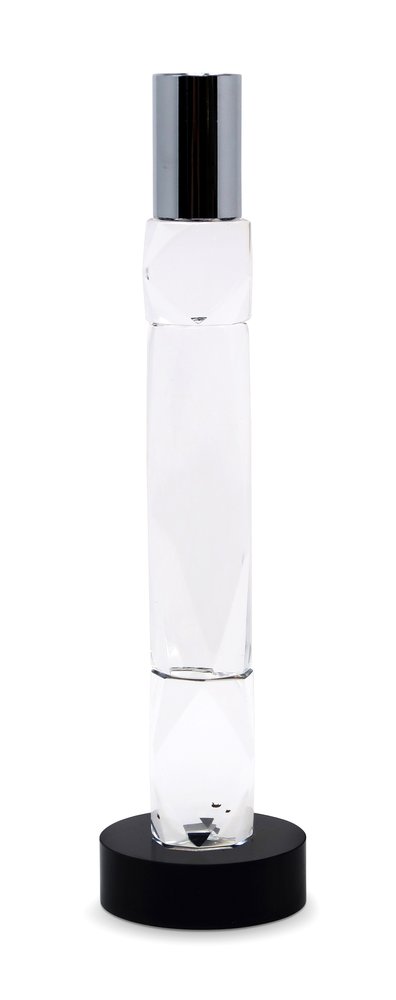 10" Silver Clear And Black Faceted Crystal Tabletop Taper Candlestick