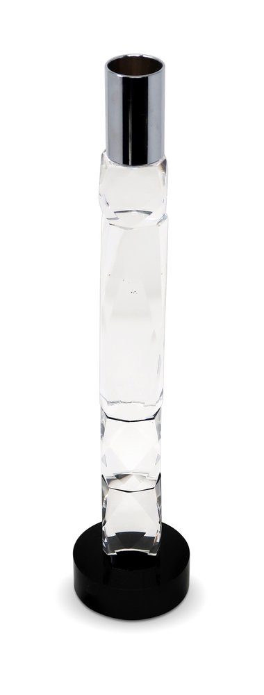 11" Silver Clear And Black Crystal Tabletop Taper Candlestick