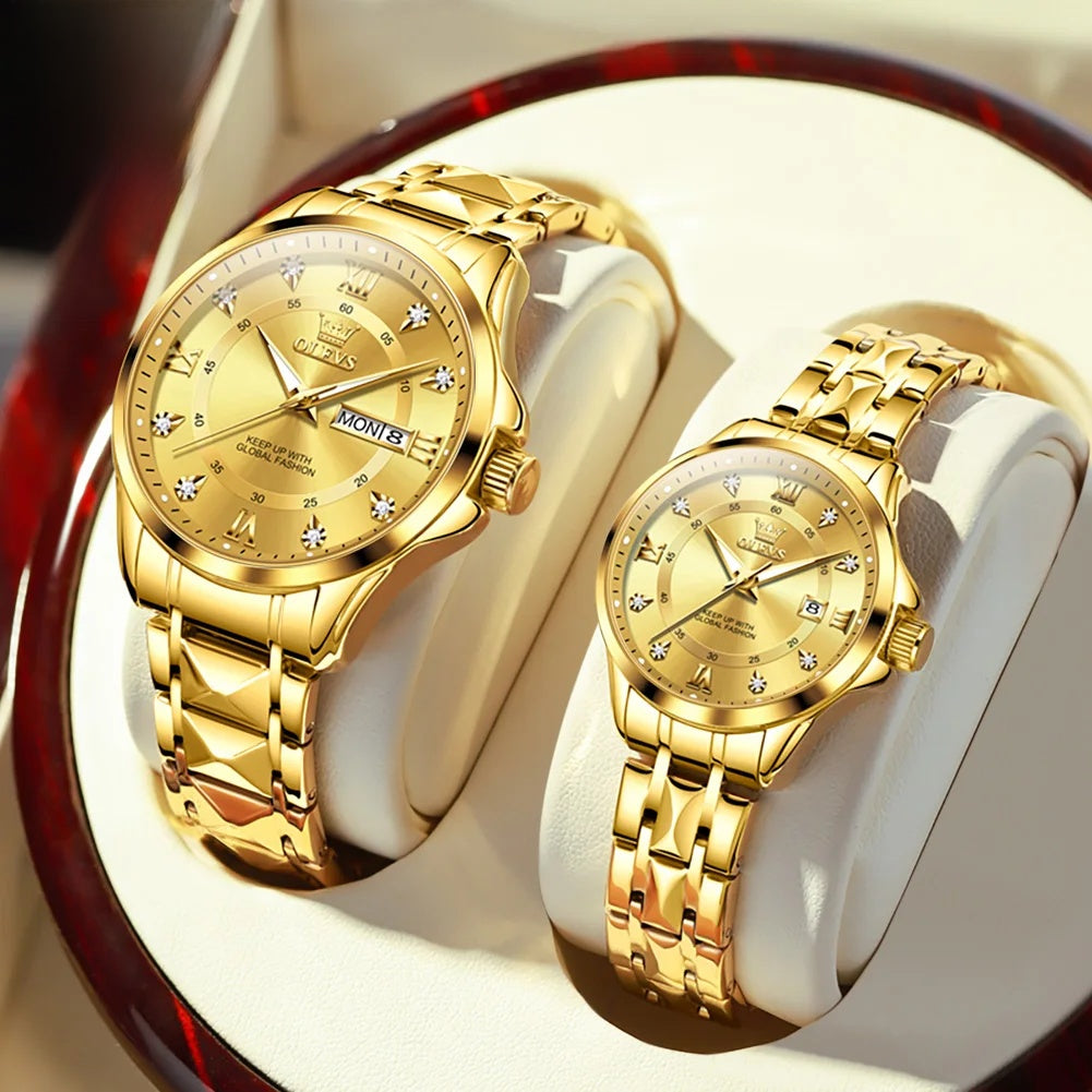 Women's Gold Stainless Steel Slim Luminous Waterproof Watch