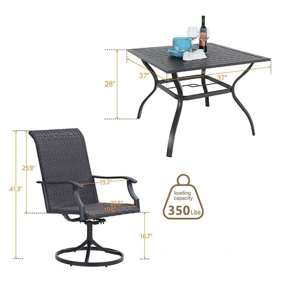 Alora 5-Piece Outdoor Patio Rattan Dining Furniture Set With Swivel Armchairs (91823705)