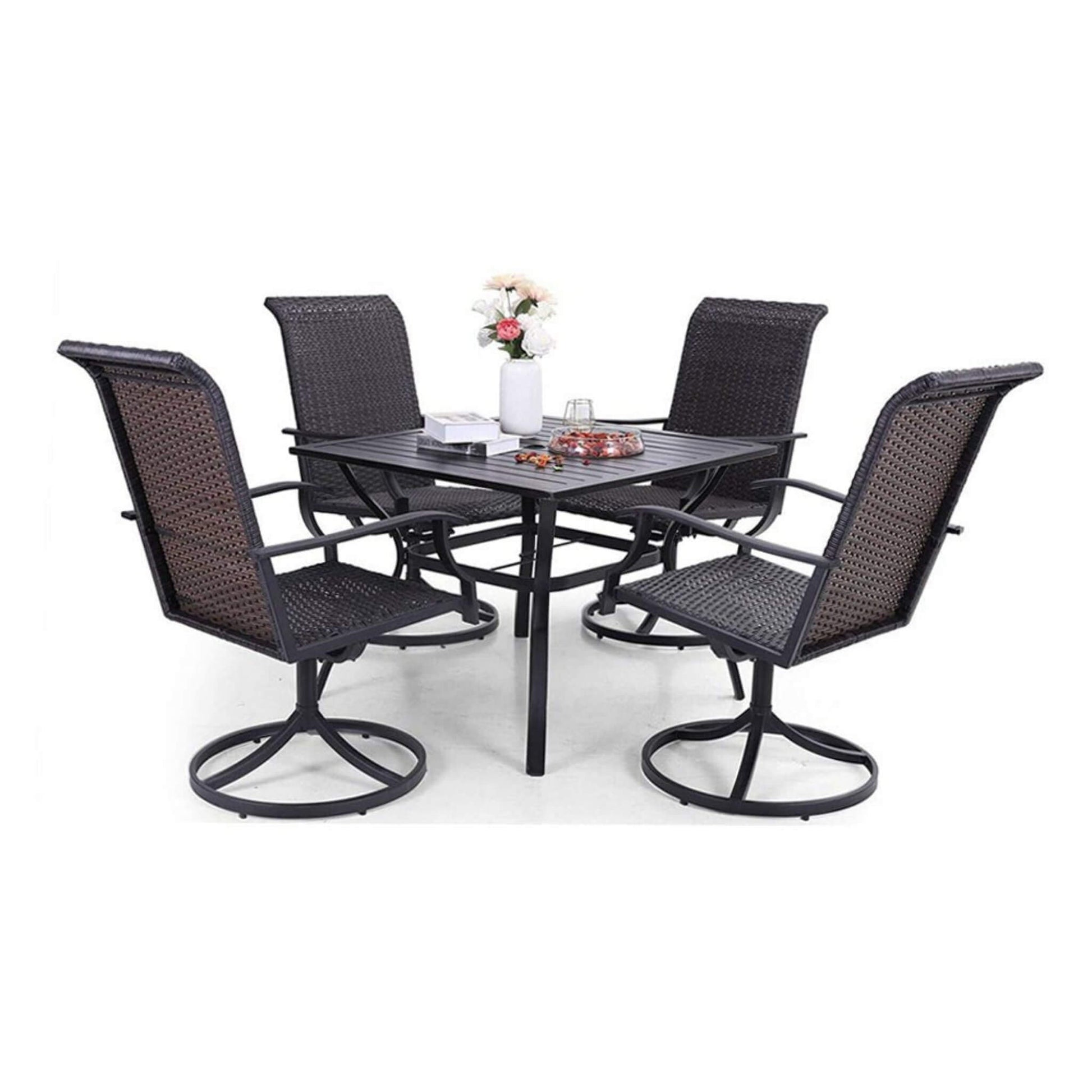Alora 5-Piece Outdoor Patio Rattan Dining Furniture Set With Swivel Armchairs (91823705)