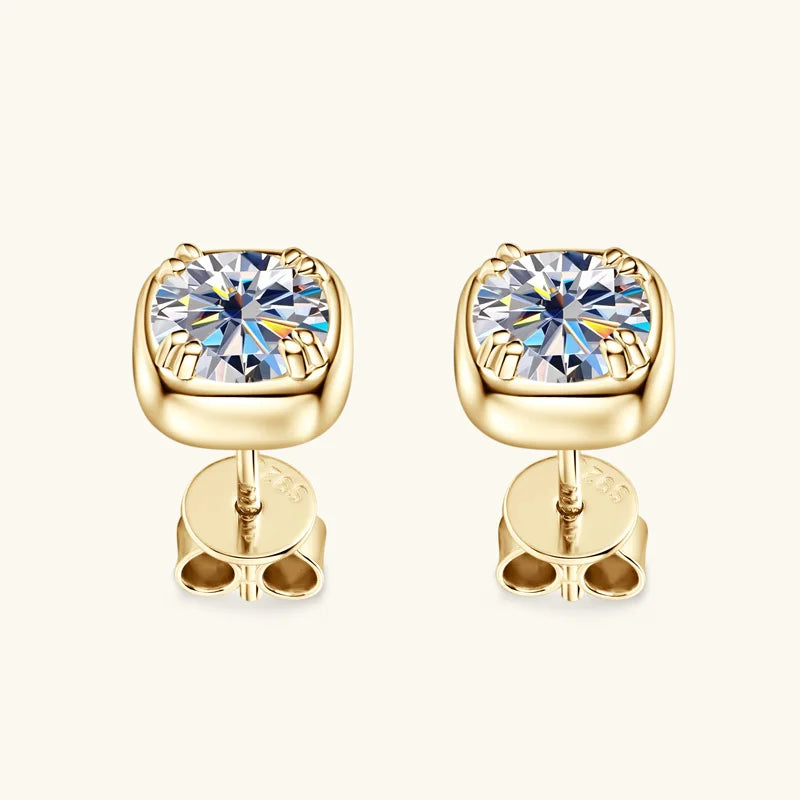 6.5mm 1ct Round Moissanite Stud Earrings 925 Sterling Silver Square Setting