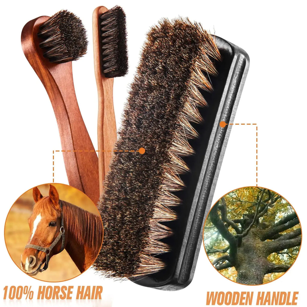 6 Pcs Horsehair Shine Shoes Brush Kit - Polish Dauber Applicators Cleaning Leather Shoes