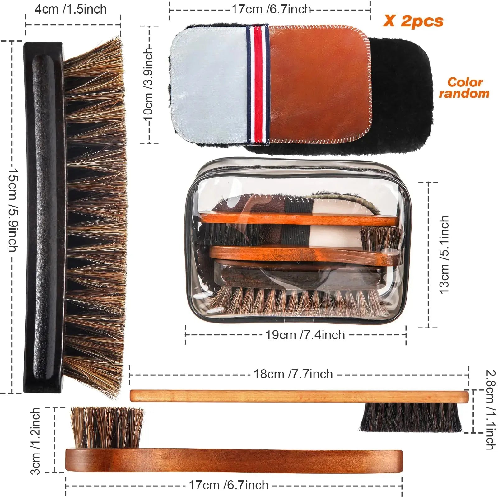 6 Pcs Horsehair Shine Shoes Brush Kit - Polish Dauber Applicators Cleaning Leather Shoes