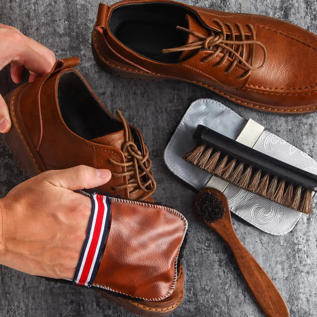 6 Pcs Horsehair Shine Shoes Brush Kit - Polish Dauber Applicators Cleaning Leather Shoes