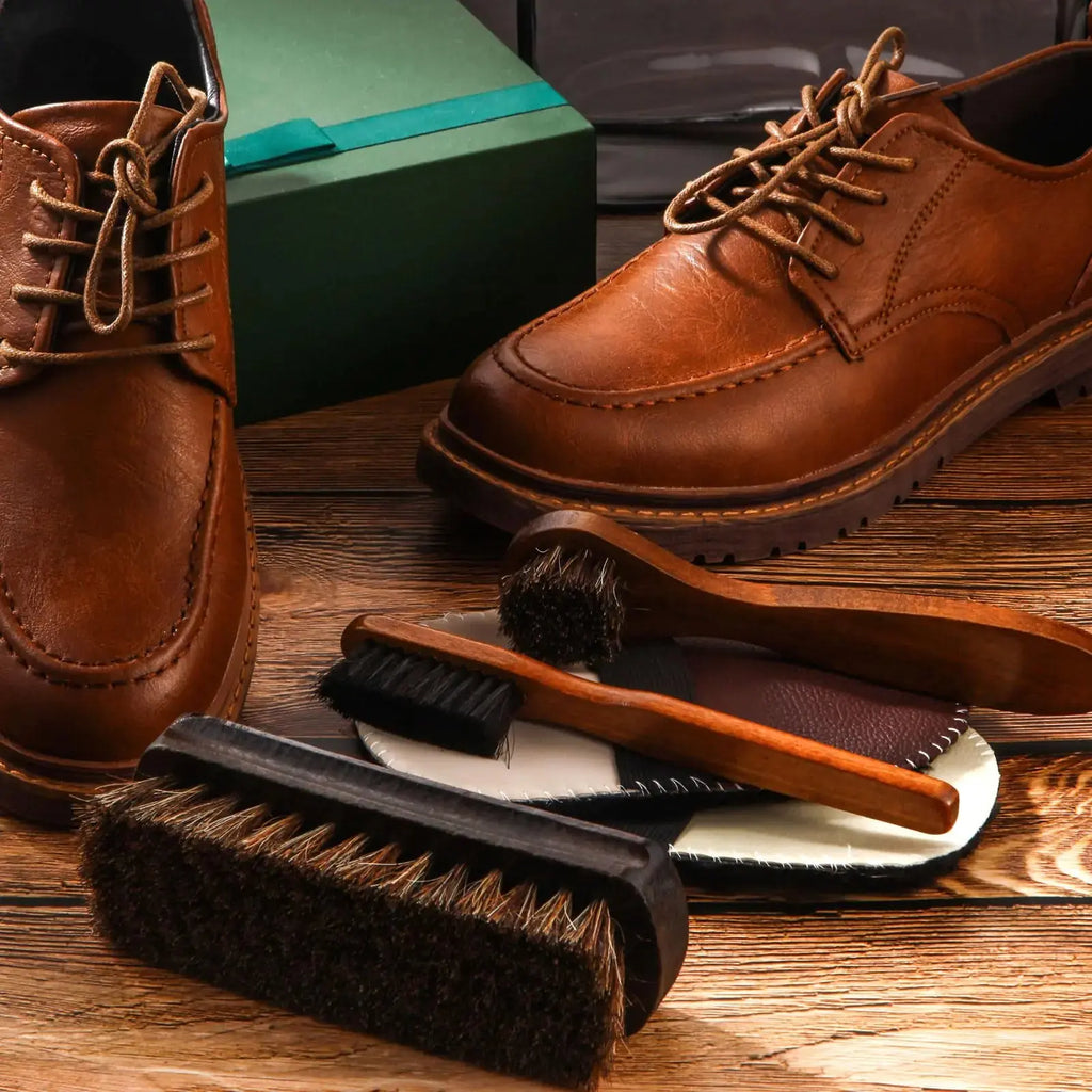 6 Pcs Horsehair Shine Shoes Brush Kit - Polish Dauber Applicators Cleaning Leather Shoes