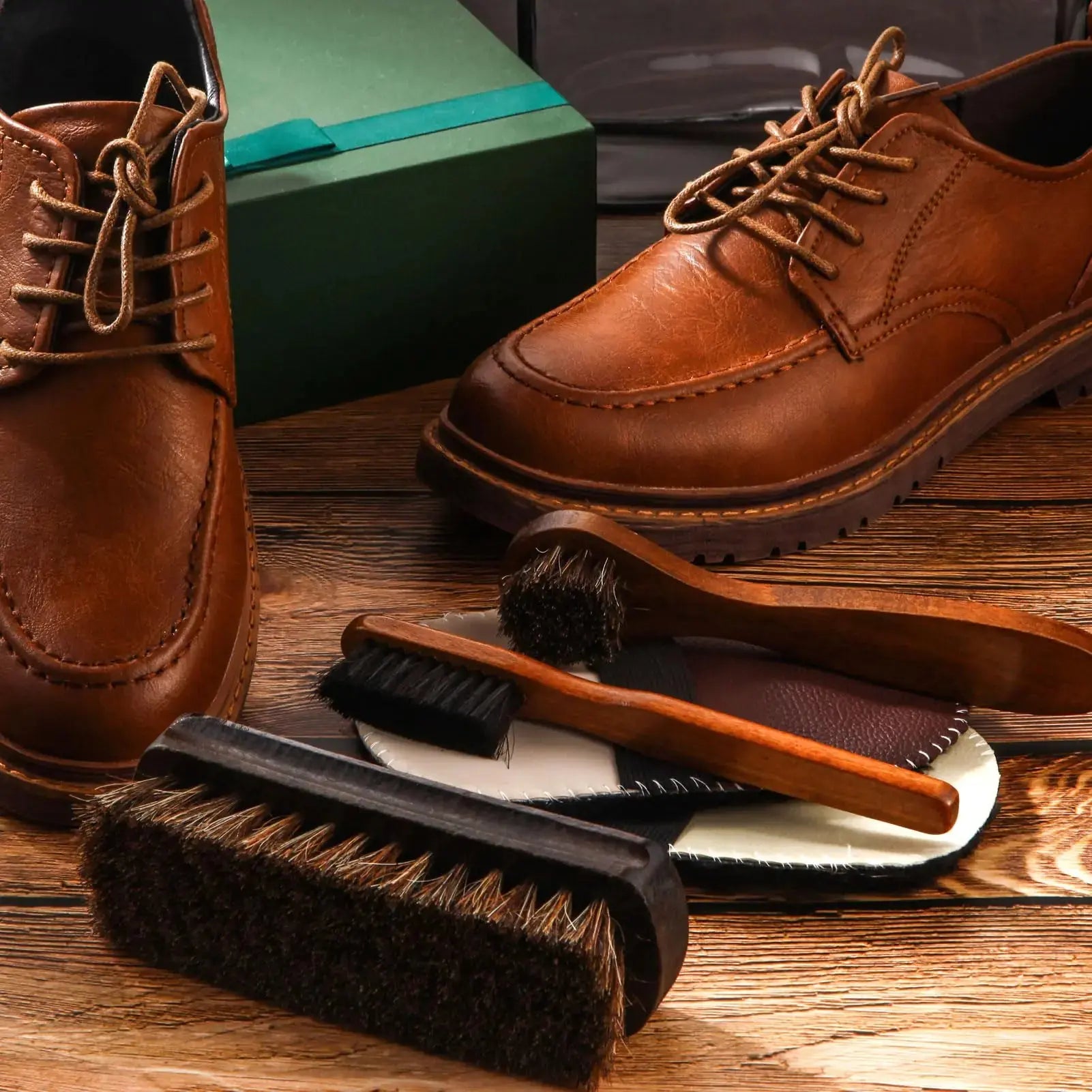 6 Pcs Horsehair Shine Shoes Brush Kit - Polish Dauber Applicators Cleaning Leather Shoes