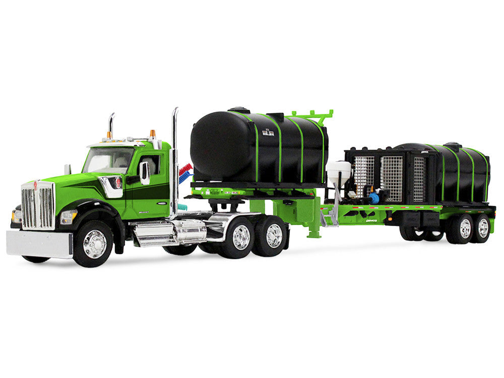 Kenworth W900 Day Cab with Demco 42' Liquid Fertilizer Tender Trailer Green and Black 1/64 Diecast Model by DCP/First Gear