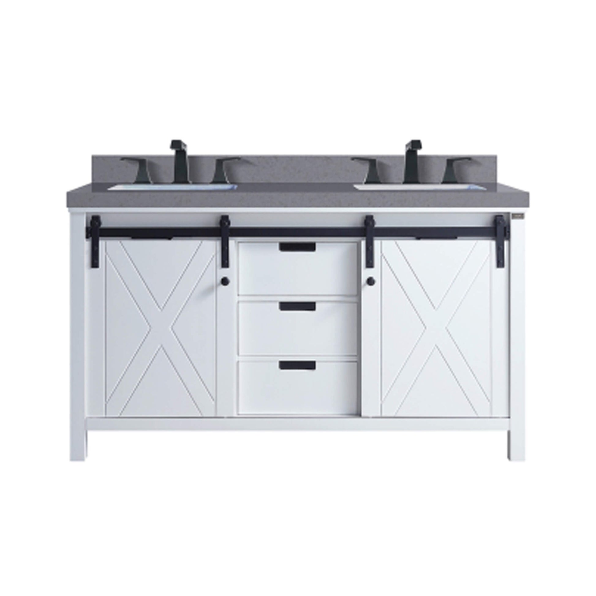 Nuvia White Bathroom Vanity With Gray Quartz Top And Faucet Set (SAK40685)