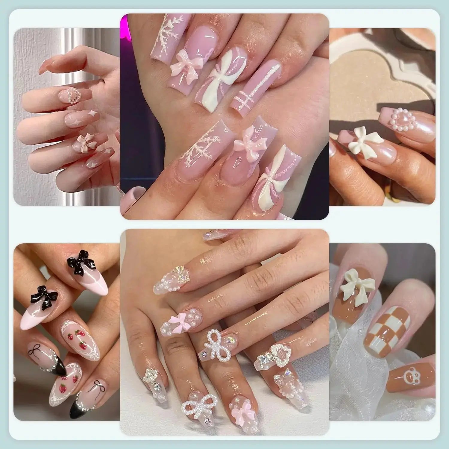 600 Pcs 3D Nail Charms and Flatback Pearls for Nail Art Design with Nail Charm Glue