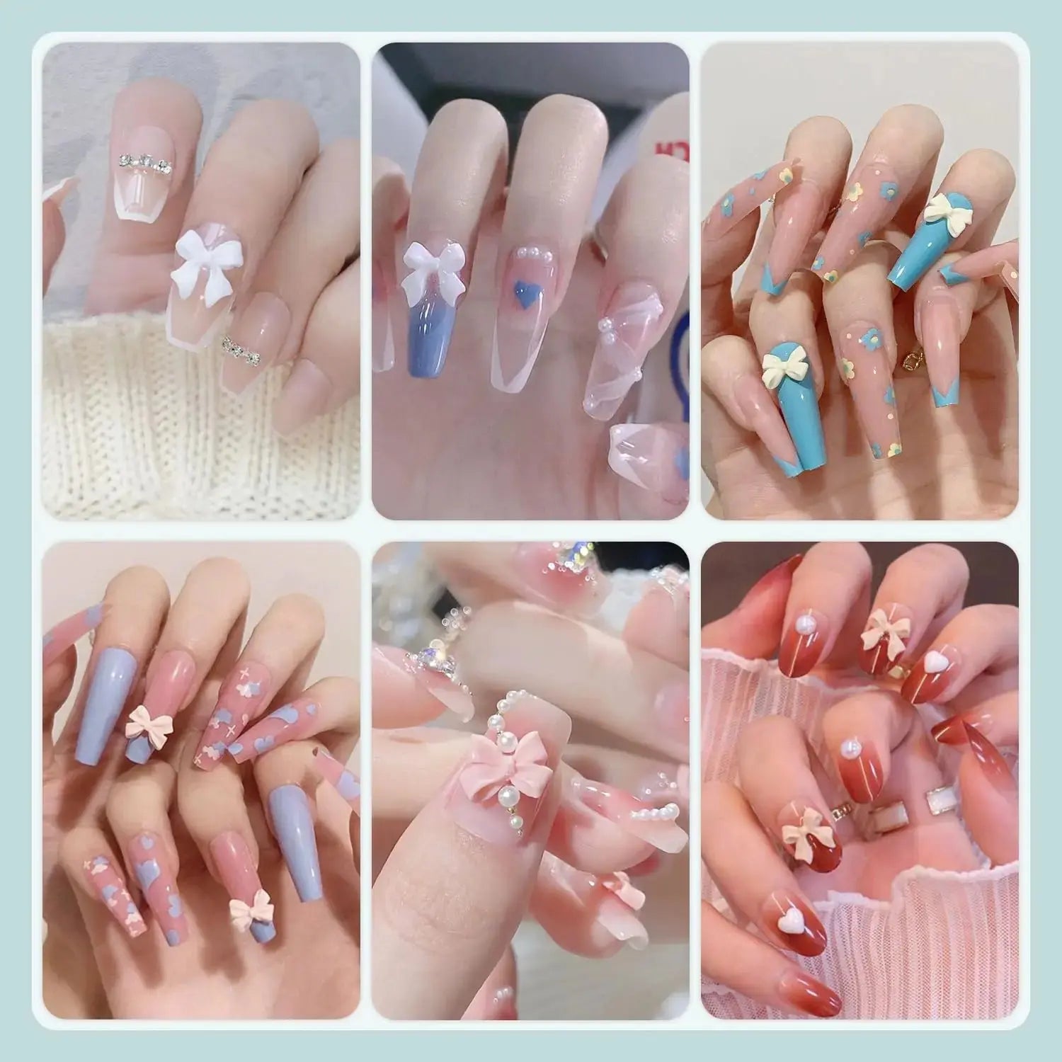 600 Pcs 3D Nail Charms and Flatback Pearls for Nail Art Design with Nail Charm Glue