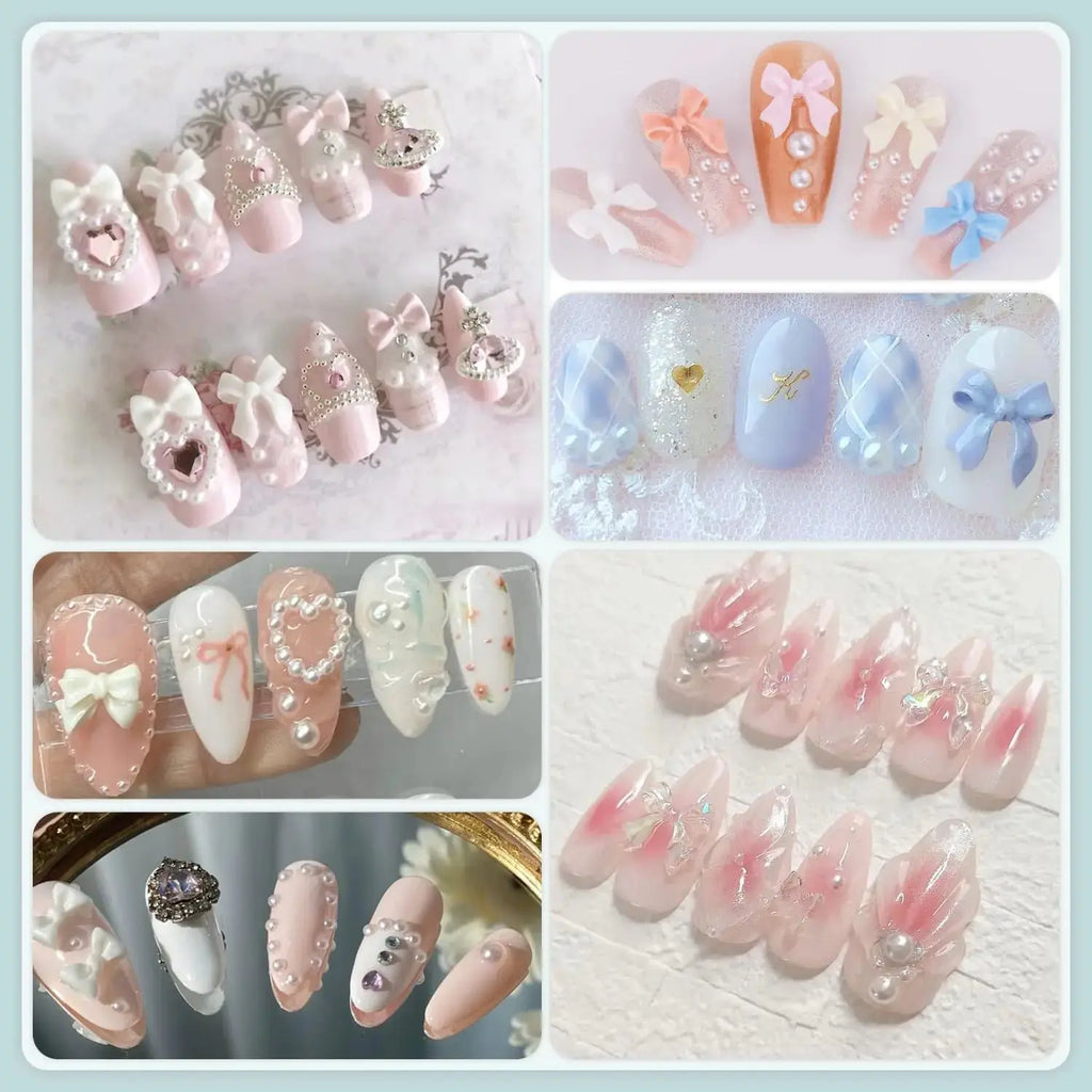 600 Pcs 3D Nail Charms and Flatback Pearls for Nail Art Design with Nail Charm Glue