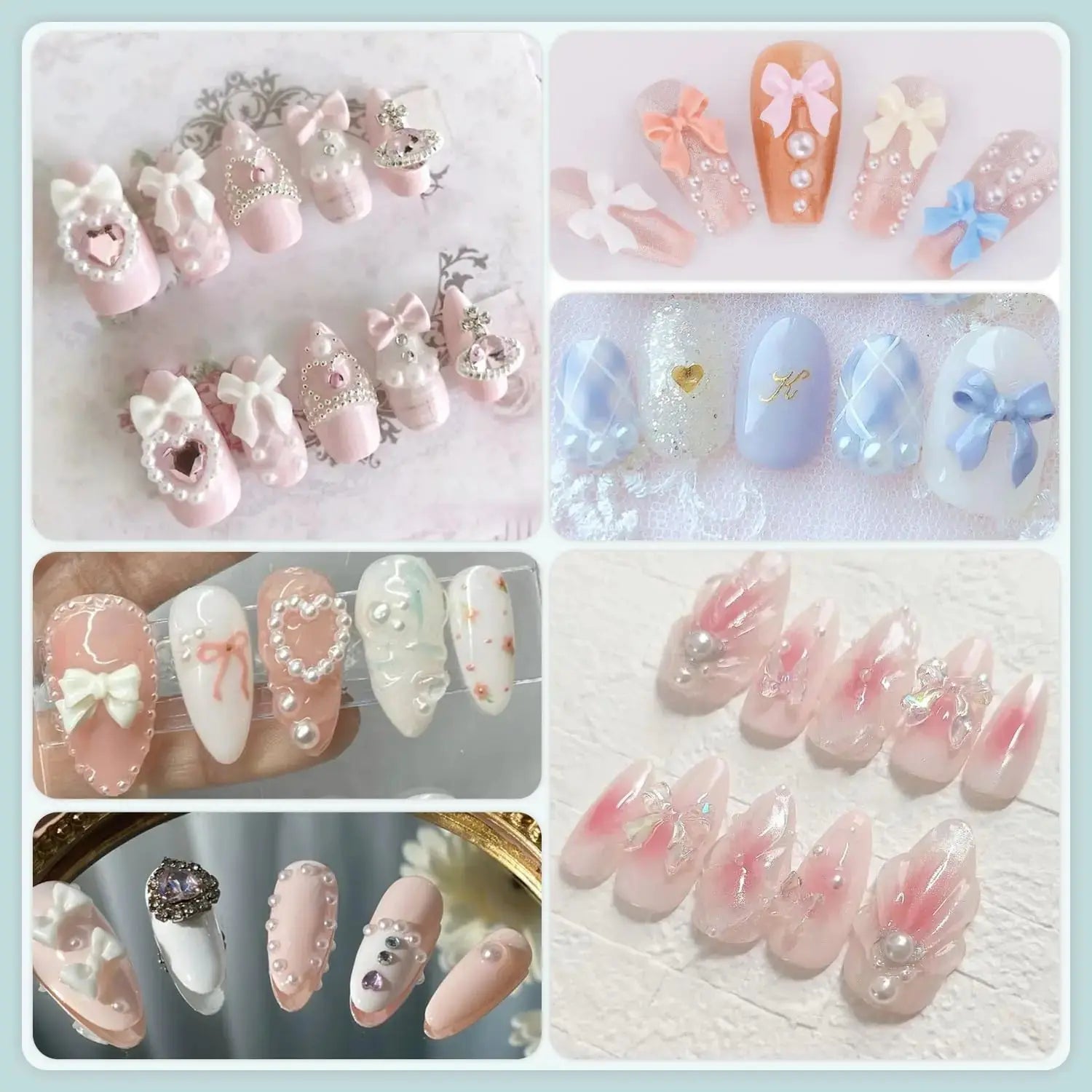 600 Pcs 3D Nail Charms and Flatback Pearls for Nail Art Design with Nail Charm Glue