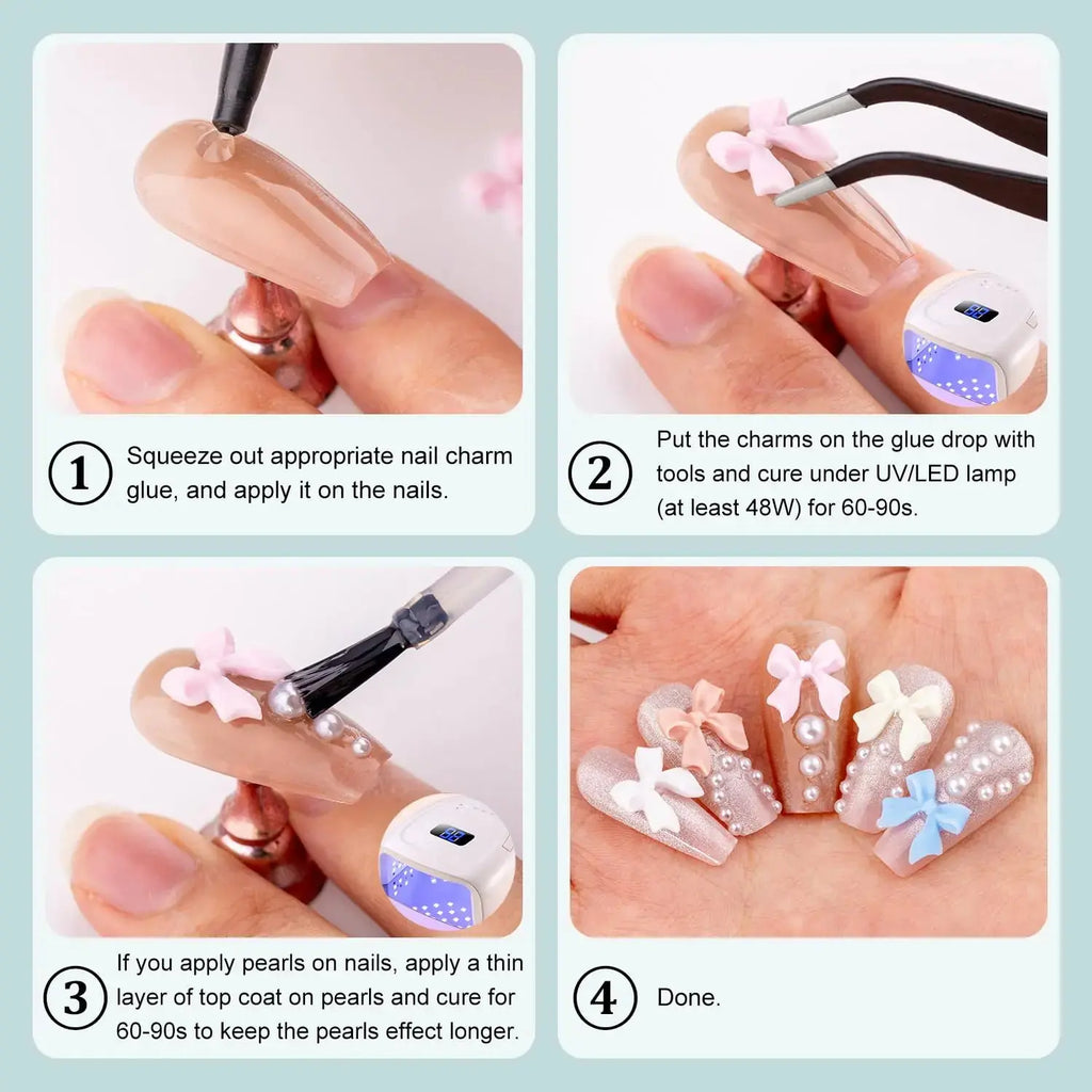 600 Pcs 3D Nail Charms and Flatback Pearls for Nail Art Design with Nail Charm Glue