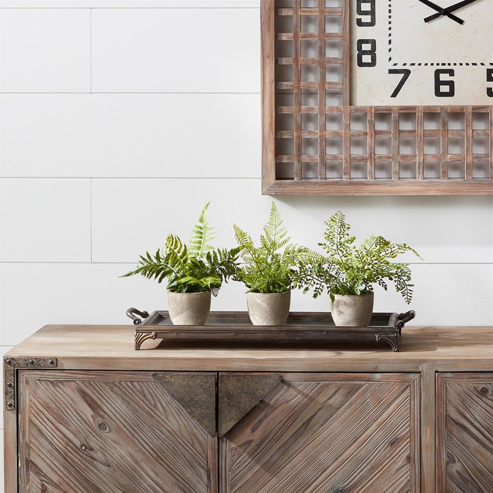 Set of Three 10" Green Artificial Fern Plant in a Gray Pot