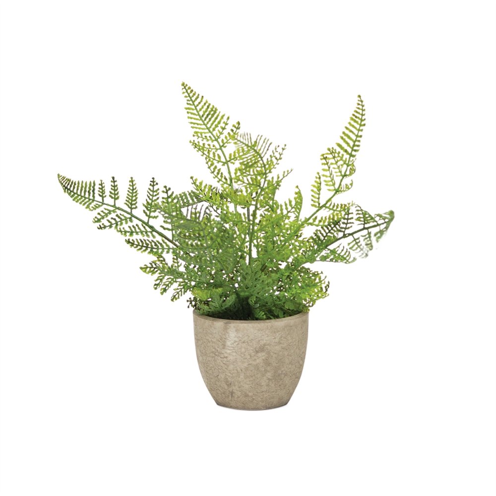 Set of Three 10" Green Artificial Fern Plant in a Gray Pot