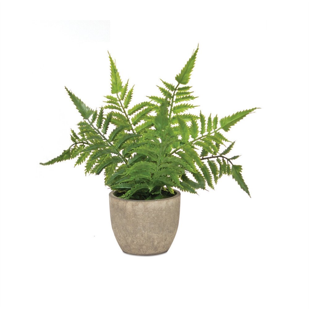 Set of Three 10" Green Artificial Fern Plant in a Gray Pot