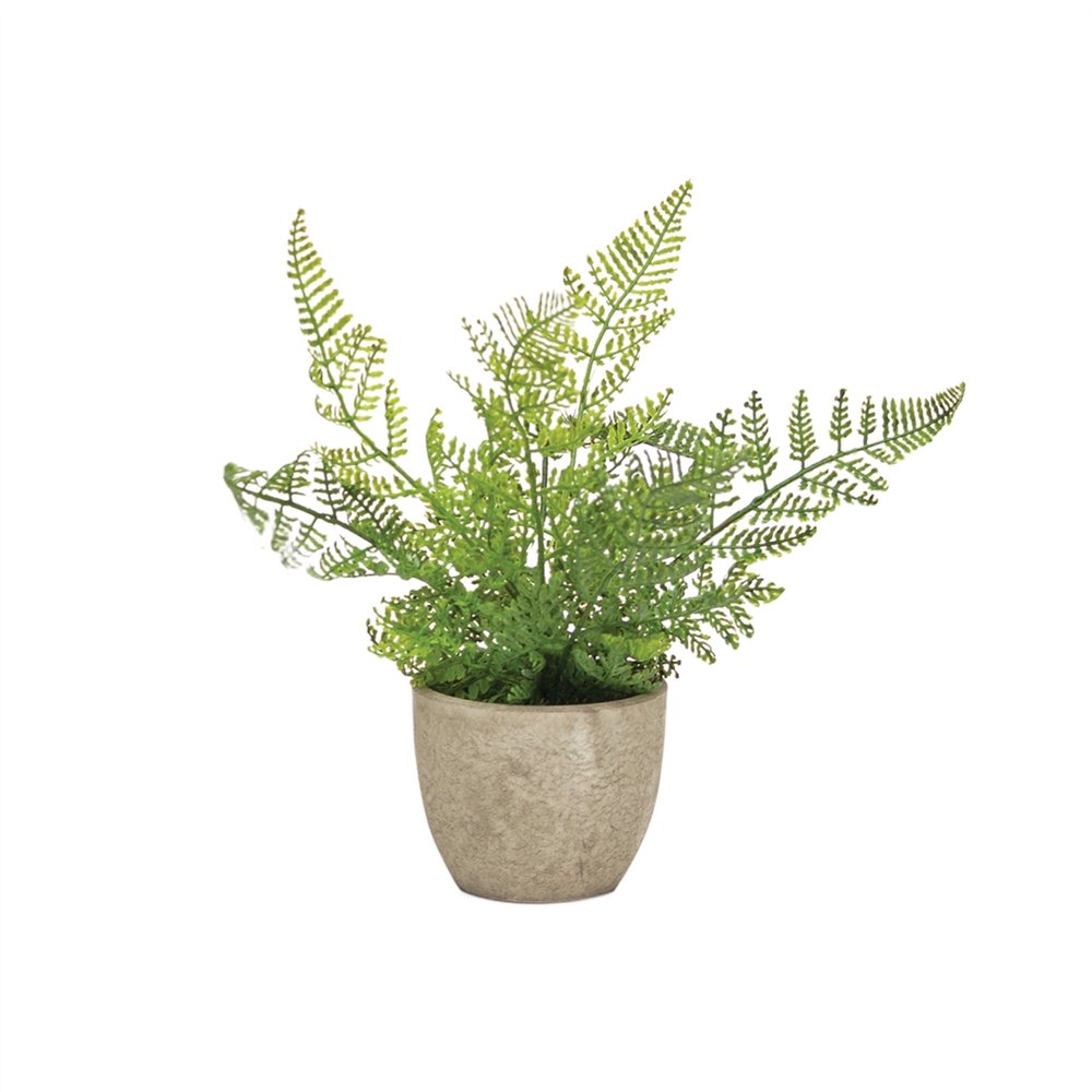 Set of Three 10" Green Artificial Fern Plant in a Gray Pot