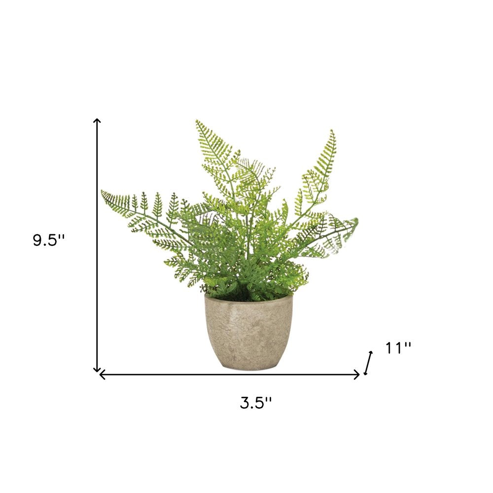 Set of Three 10" Green Artificial Fern Plant in a Gray Pot
