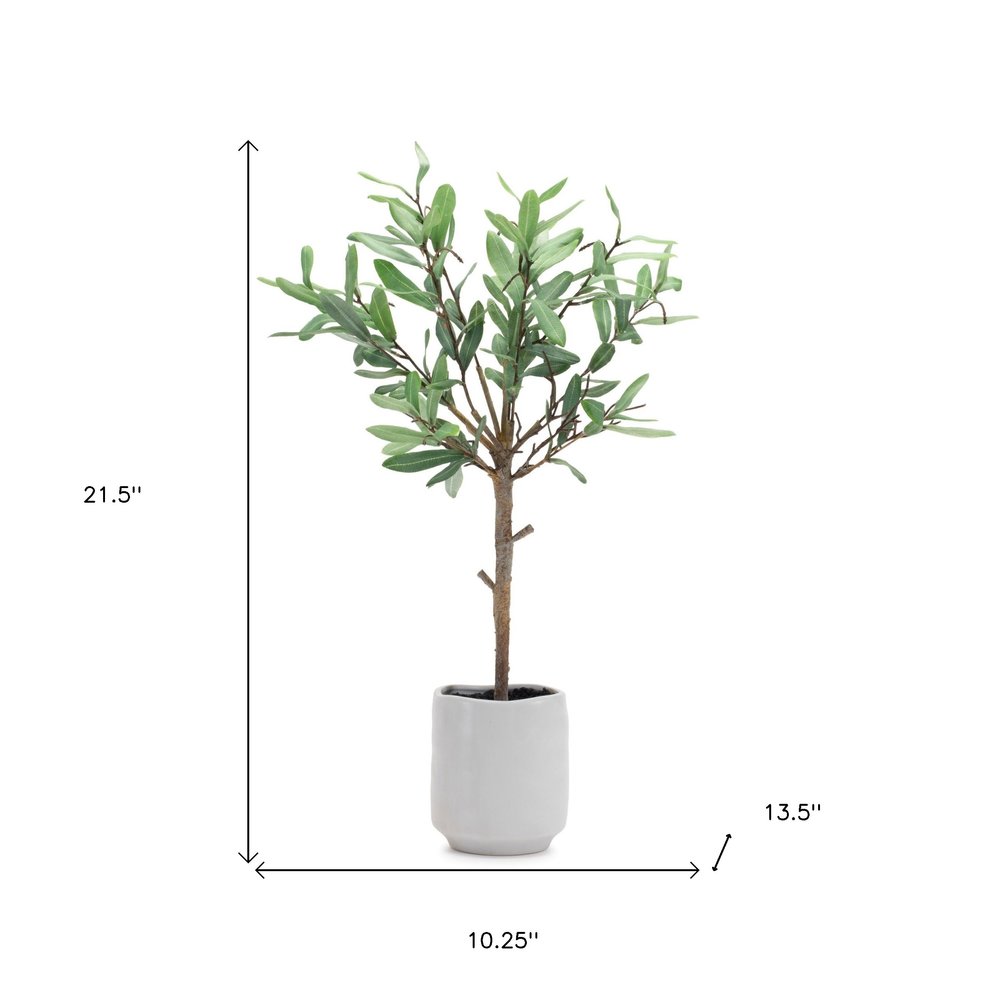 10" Green Artificial Olive In Round White Porcelain Pot