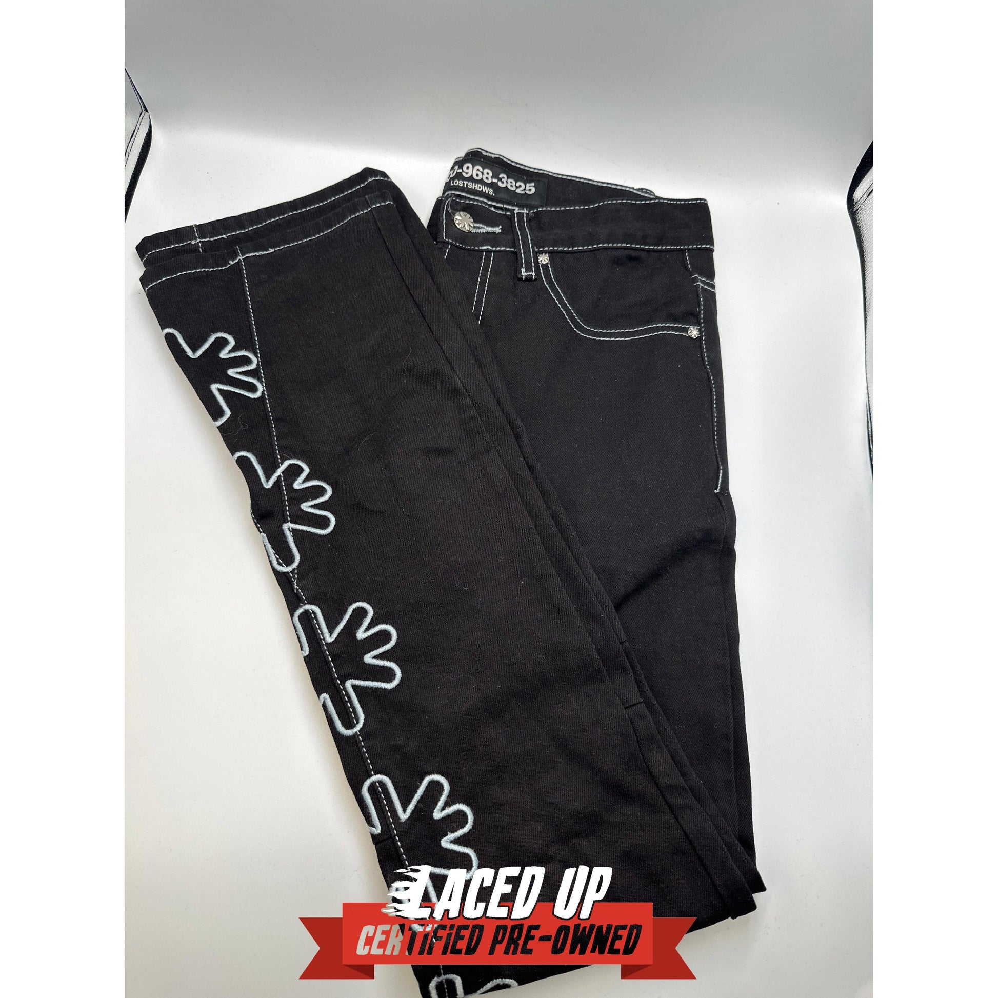 PRE OWNED LOST SHDWS DENIM PANT Black/Light Blue Outline