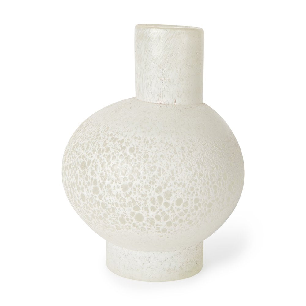 9" White Mottled Handblown Glass Table Vase