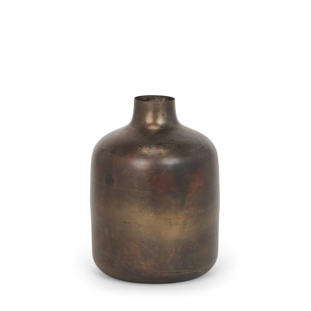 9" Antiqued Gold Metal Cylinder Table Vase
