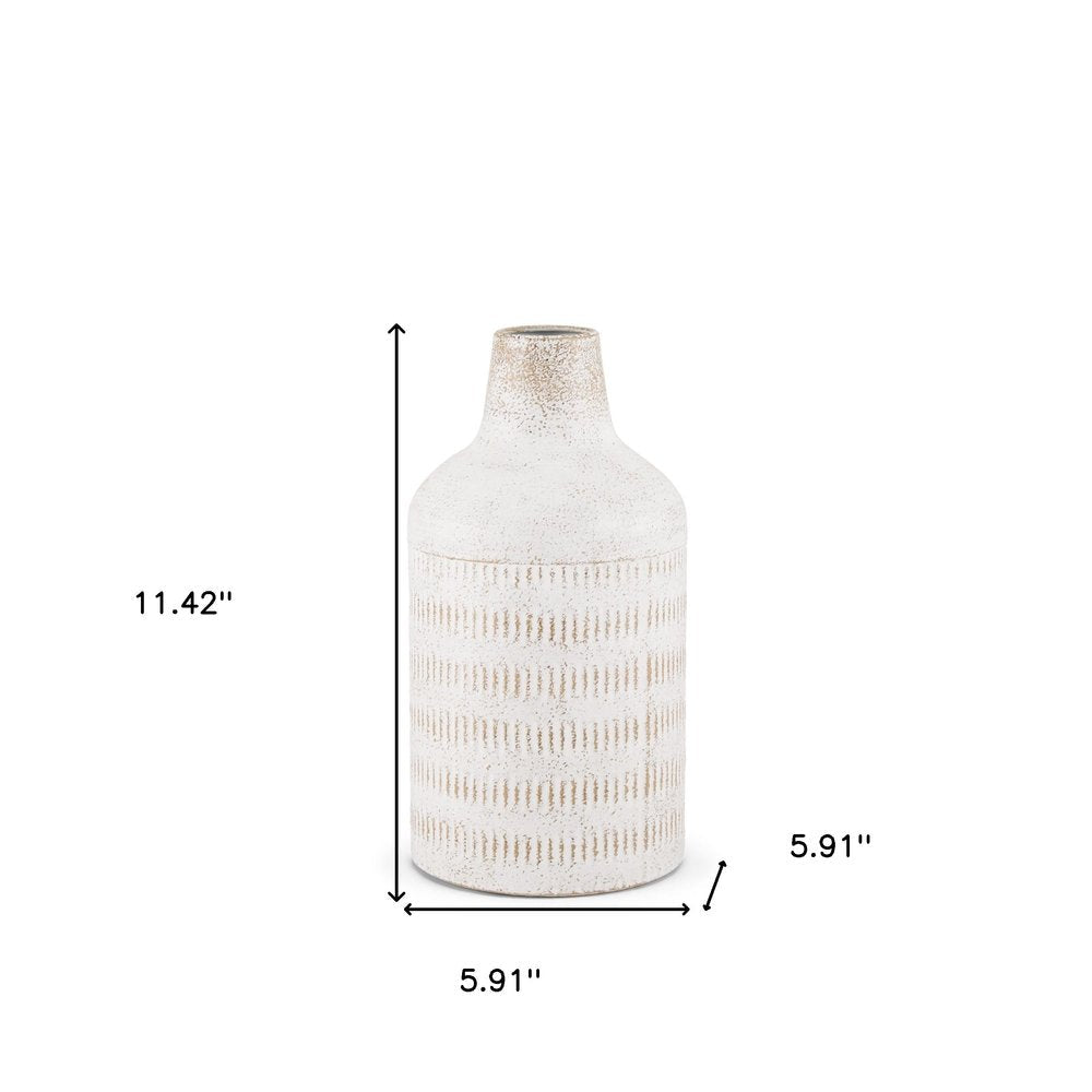 11" Off White And Natural Geometric Metal Cylinder Table Vase