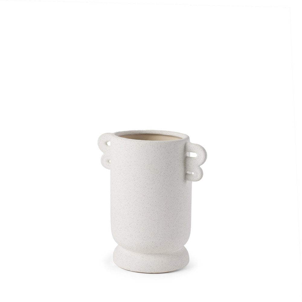 10" Off White Ceramic Cylinder Table Vase With Handles