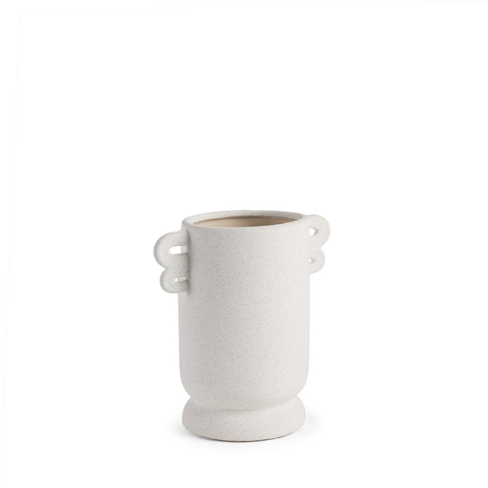 10" Off White Ceramic Cylinder Table Vase With Handles