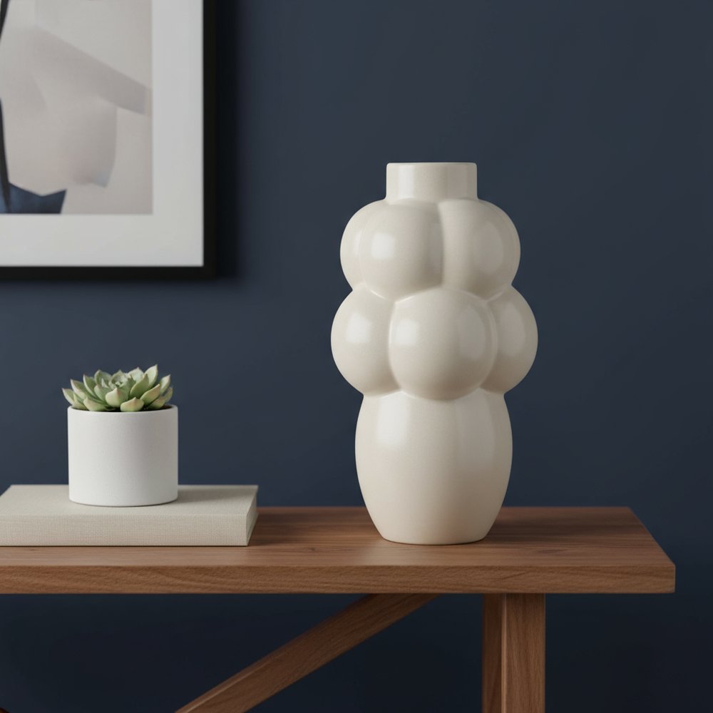 14" Cream Ceramic Table Vase