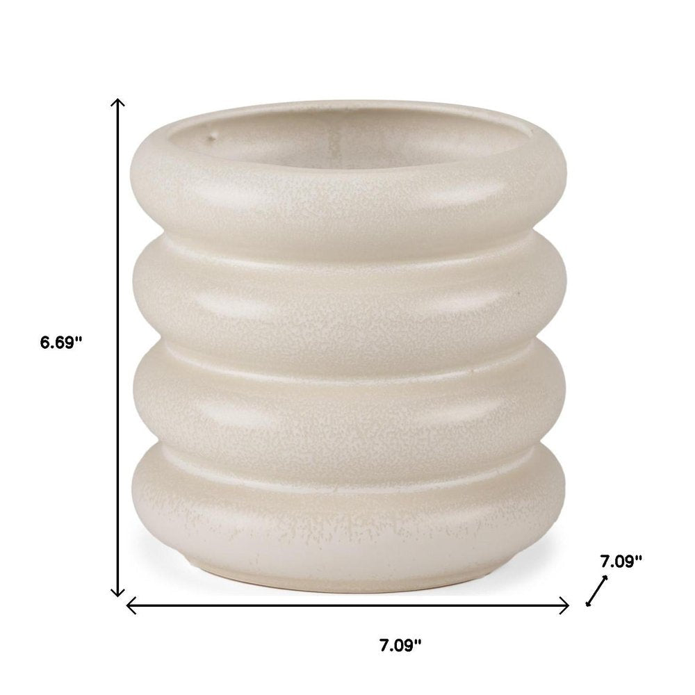 7" Cream Ceramic Cylinder Table Vase