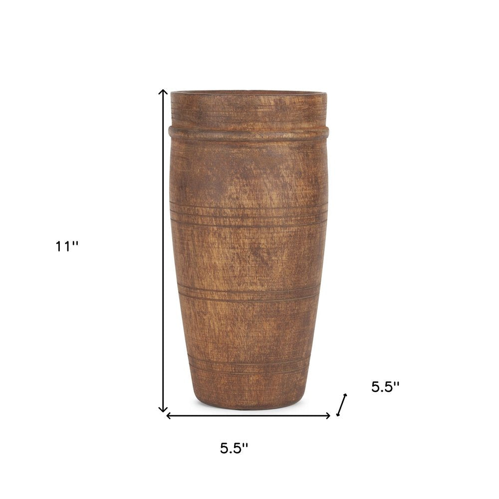 11" Brown Solid Wood Cylinder Table Vase