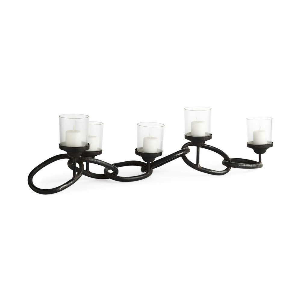 5" Black Distressed Abstract Metal Tabletop Votive Candle Holder