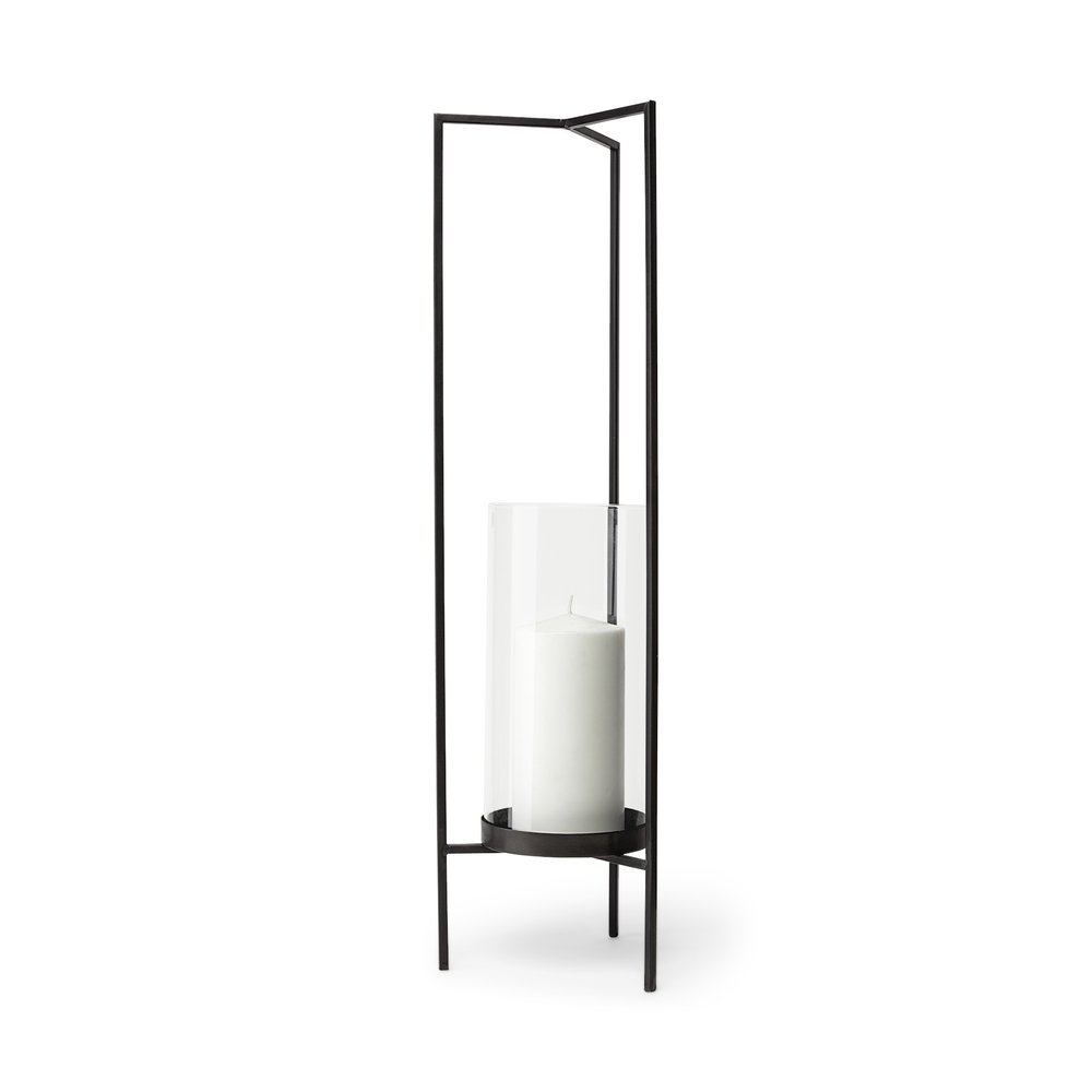 30" Gray Abstract Metal Tabletop Hurricane Candle Holder