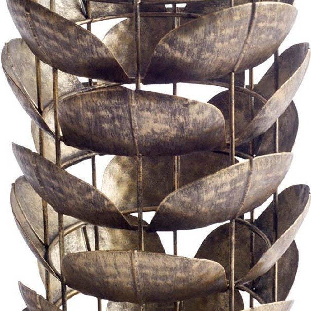 10" Bronze Distressed Botanical Leaf Metal Tabletop Hurricane Candle Holder