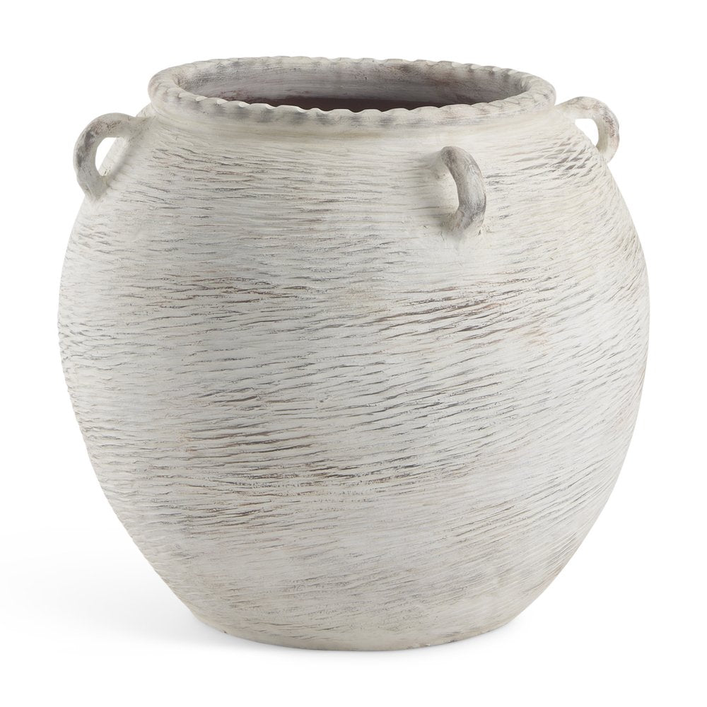 22" Cream Ceramic Amphora Floor Vase